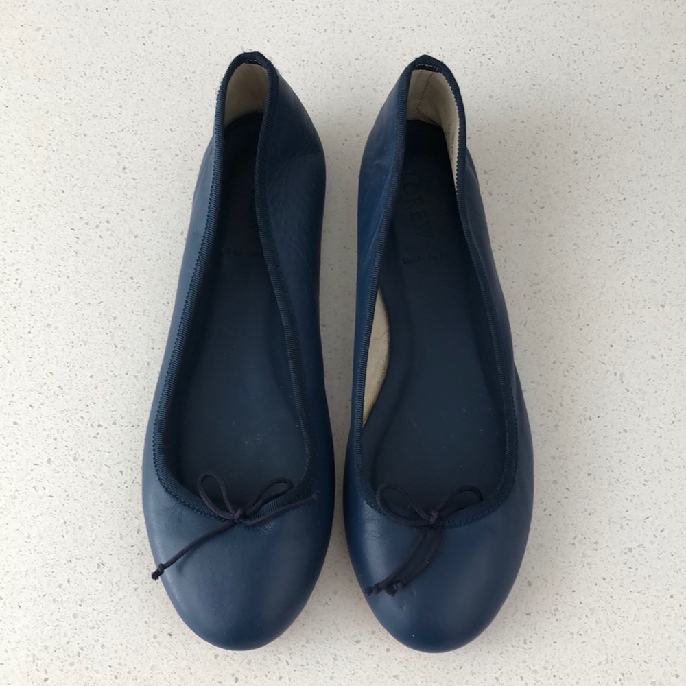 Women’s Jcrew Leather Navy Ballet Flats Size 7.5